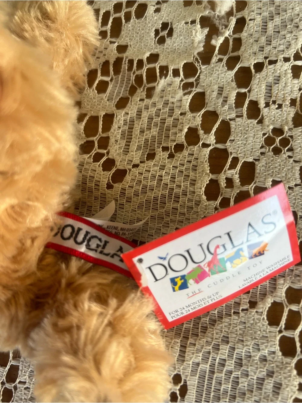 Plush Tan Poodle Dog Toy with 'Health' Bandana